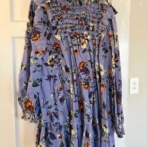 Anthropologie Purple Floral Smocked Dress